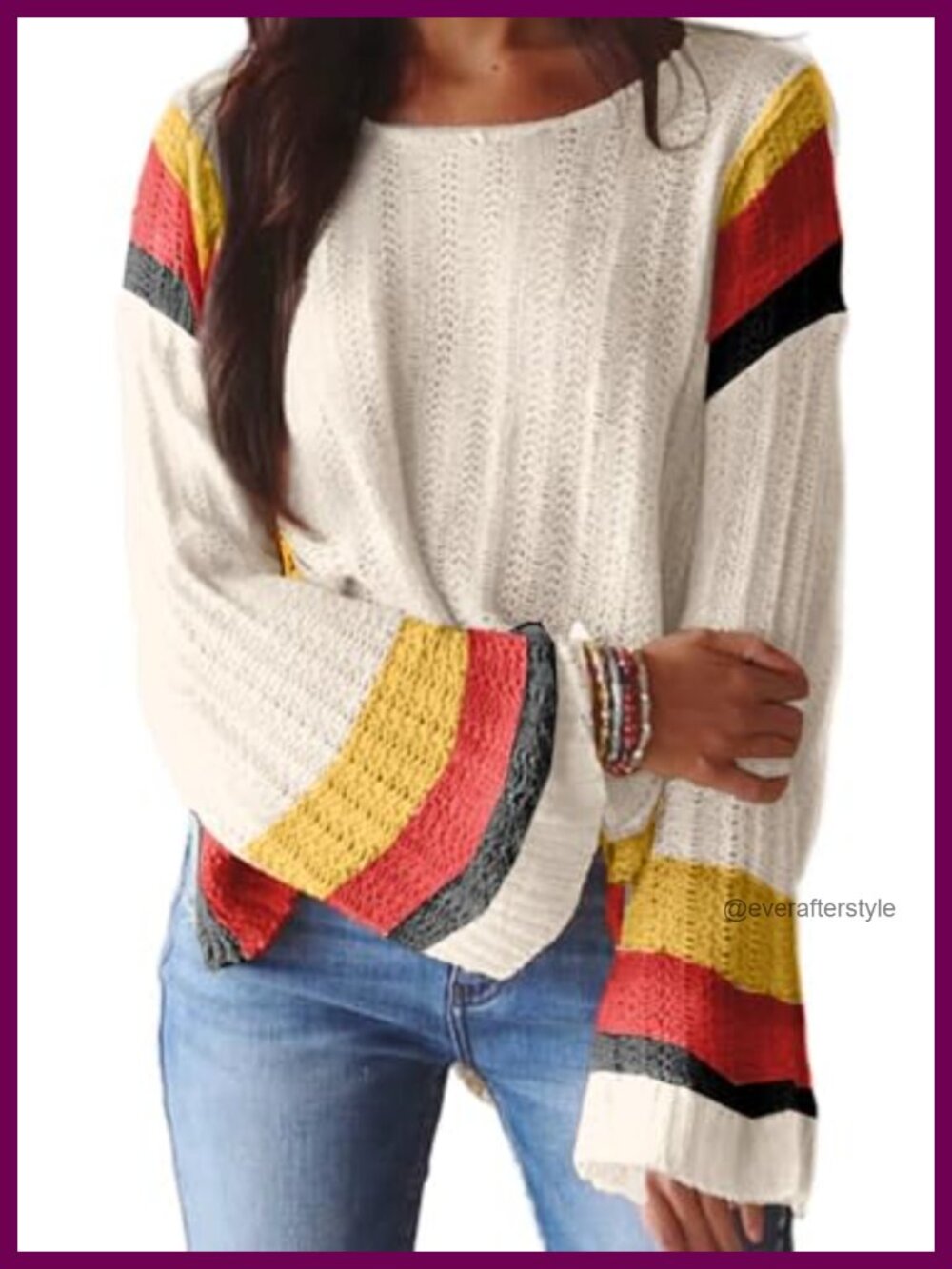 3/4 Sleeve Crewneck Pullover Sweater Textured Lightweight Knit